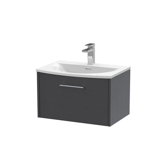 Hudson Reed Juno Wall Hung Single Drawer 600mm Vanity & Curved 1 Tap Hole Vitreous China Basin (1 size, 5 colours) - Brand New Bathrooms