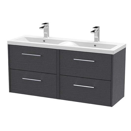 Hudson Reed Juno Wall Hung Four Drawer 1200mm Vanity & Double Vitreous China Basin (1 size, 5 colours) - Brand New Bathrooms