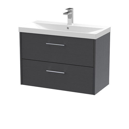 Hudson Reed Juno Wall Hung Double Drawer 800mm Vanity & Thin-Edge 1 Tap Hole Vitreous China Basin (1 size, 5 colours) - Brand New Bathrooms