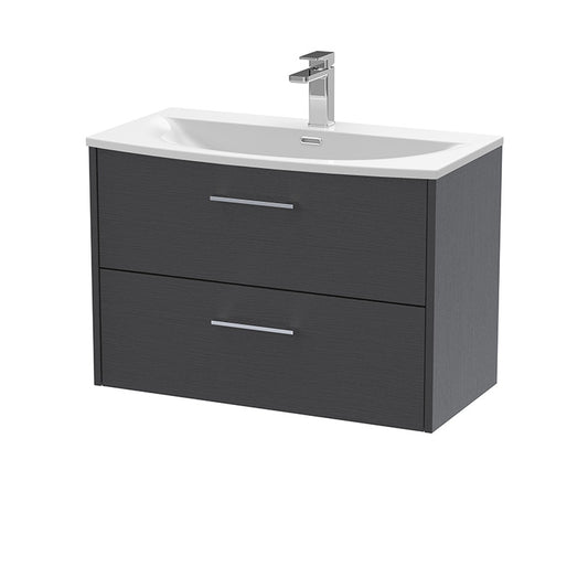 Hudson Reed Juno Wall Hung Double Drawer 800mm Vanity & Curved 1 Tap Hole Vitreous China Basin (1 size, 5 colours) - Brand New Bathrooms