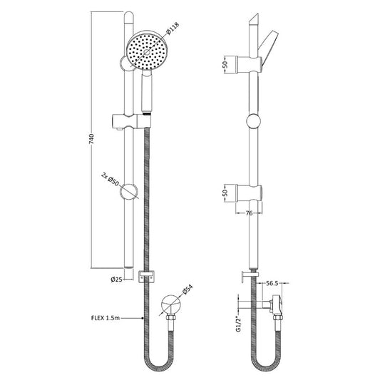 Nuie Round Shower Kits Slide Rail Kit (1 size, Chrome) - Brand New Bathrooms