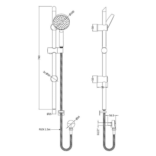 Nuie Round Shower Kits Slide Rail Kit (1 size, Chrome) - Brand New Bathrooms