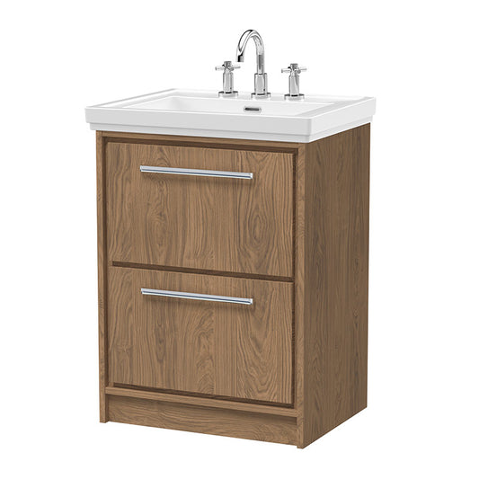 Hudson Reed Lille Floor Standing Double Drawer 600mm Vanity with 3 tap hole Fireclay Basin (1 size, 3 colours) - Brand New Bathrooms