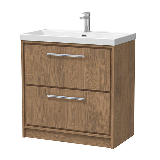 Hudson Reed Lille Floor Standing Double Drawer 800mm Vanity with 1 tap hole Vitreous China Basin (1 size, 3 colours) - Brand New Bathrooms