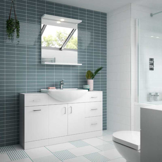 Nuie Mayford Floor Standing 3 Door 3 Drawer Vanity Unit with Round Basin (1 size, Gloss White) - Brand New Bathrooms