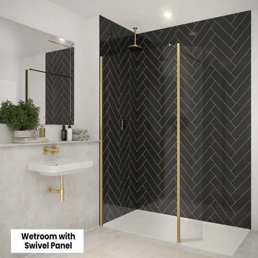 Merlyn 8mm Glass | Wetroom Swivel Panel (3 sizes, 6 colours, 2 glass styles)