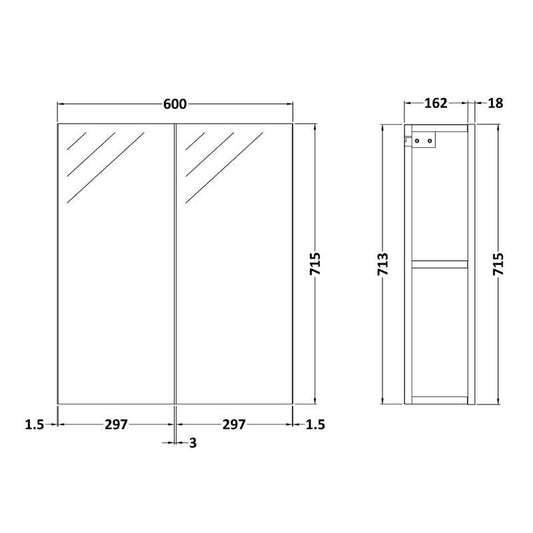Nuie Athena Wall Hung Mirror Unit (50/50) (1 size, Gloss Grey) - Brand New Bathrooms