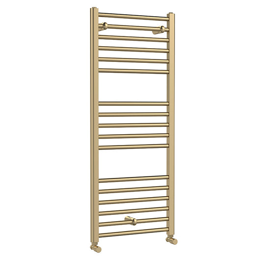 Nuie Lorica Straight Towel Radiator with Round Rails (2 sizes, Brushed Brass) - Brand New Bathrooms