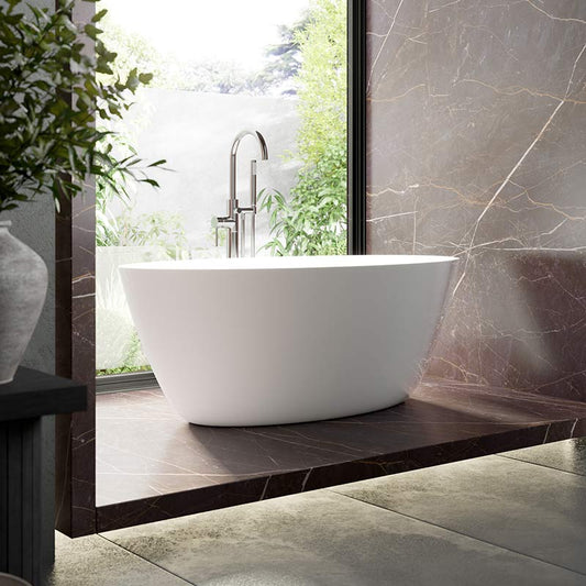 Nuie Freestanding Bath & Push Button Waste (White, 3 Shapes) - Brandnew Bathroom