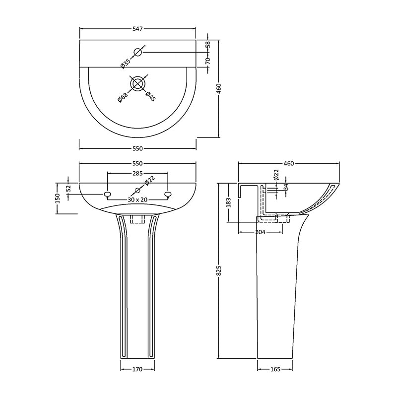 Nuie Freya Basin & Pedestal (1 size, White) - Brand New Bathrooms