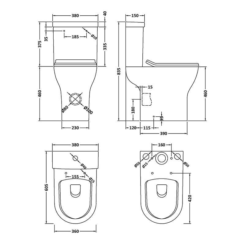 Nuie Freya Comfort Height Rimless Toilet Pan, Cistern & Seat (1 size, White) - Brand New Bathrooms