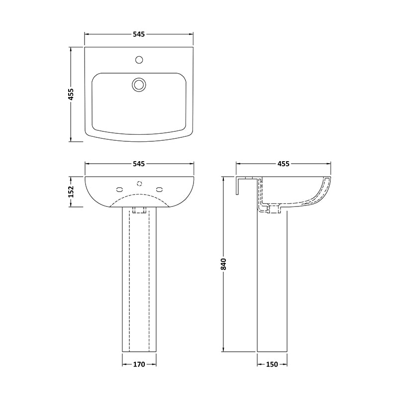 Nuie Ava Basin & Pedestal (1 size, White) - Brand New Bathrooms