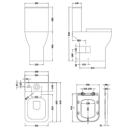 Nuie Ava Comfort Height Toilet Pan, Cistern & Seat (1 size, White) - Brand New Bathrooms