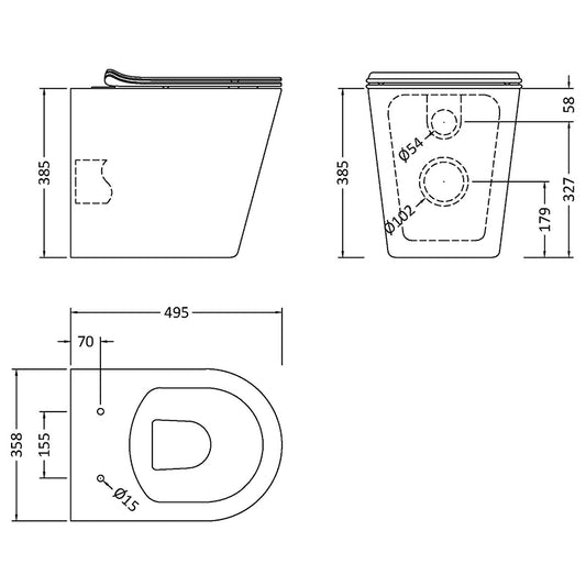 Nuie Round Rimless Back to Wall Toilet Pan & Soft Close Seat (1 size, White) - Brand New Bathrooms
