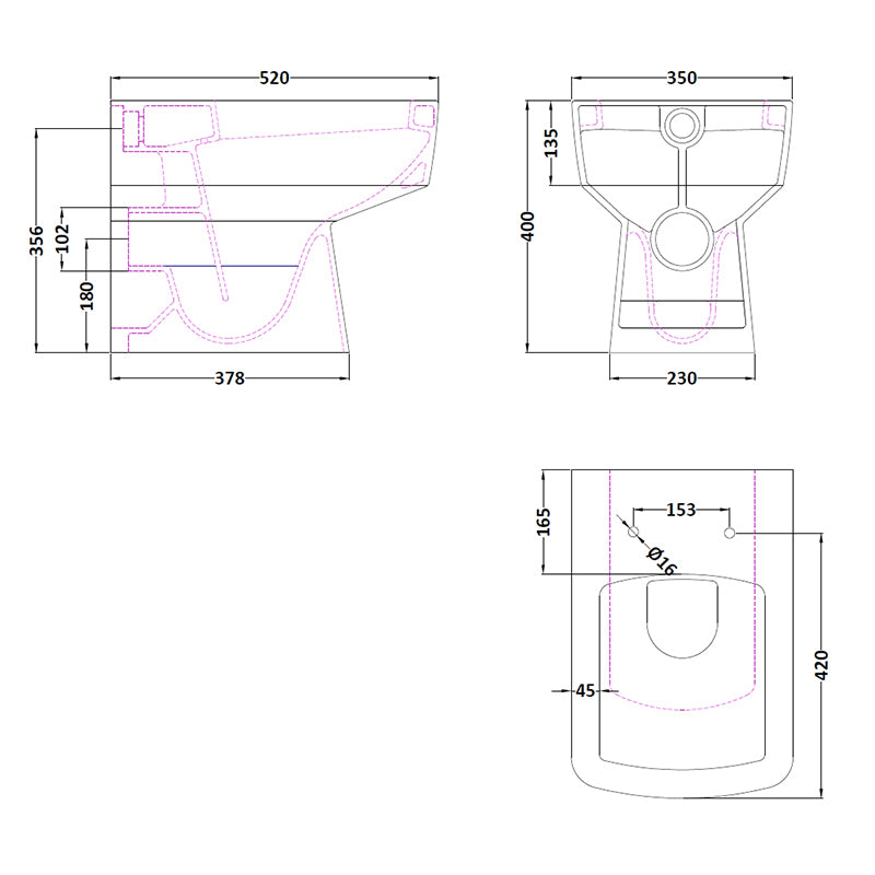 Nuie Bliss Back to Wall Toilet Pan (1 size, White) - Brand New Bathrooms
