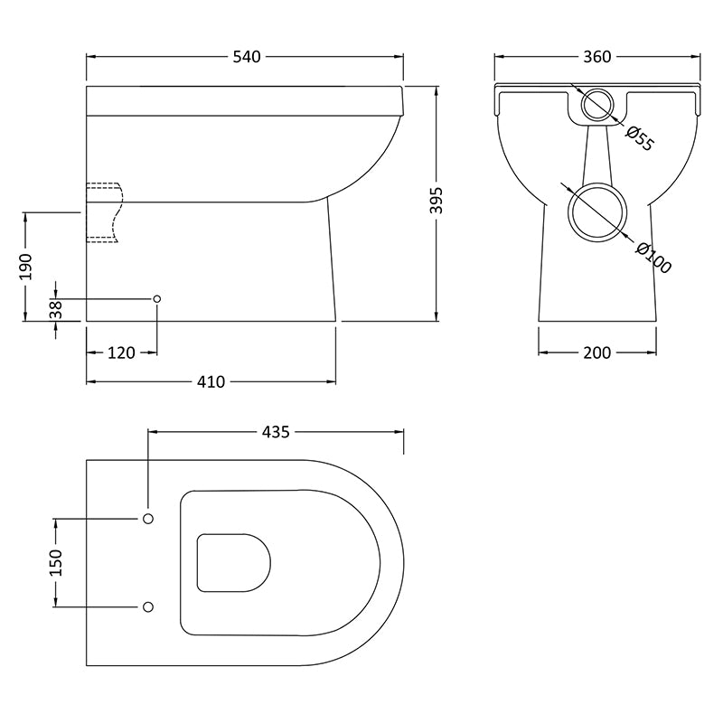 Nuie Ivo Back to Wall Toilet Pan (1 size, White) - Brand New Bathrooms