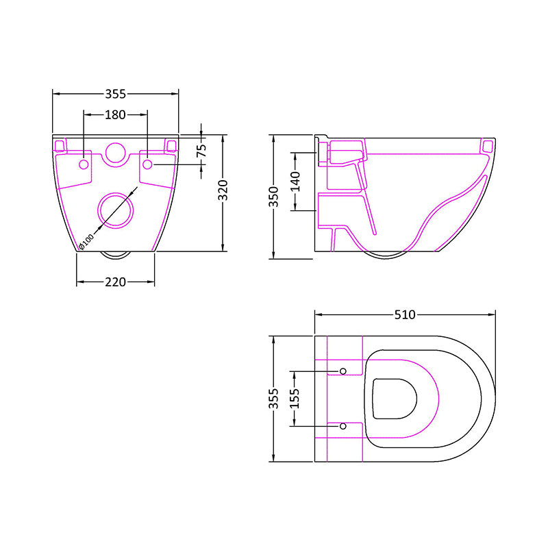 Nuie Provost Wall Hung Toilet Pan (1 size, White) - Brand New Bathrooms