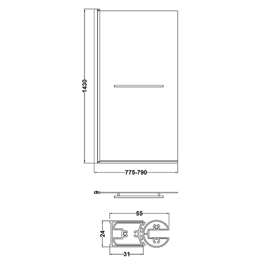 Nuie Square Bath Screen With Rail (2 sizes, Chrome) - Brandnew Bathroom