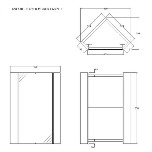 Nuie Mayford Wall Hung Corner Single Door Mirror Cabinet (1 size, Gloss White) - Brand New Bathrooms