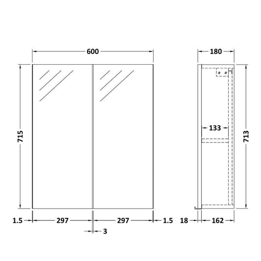 Nuie Parade Wall Hung 2 Door Mirror Cabinet (1 size, Soft Black) - Brand New Bathrooms