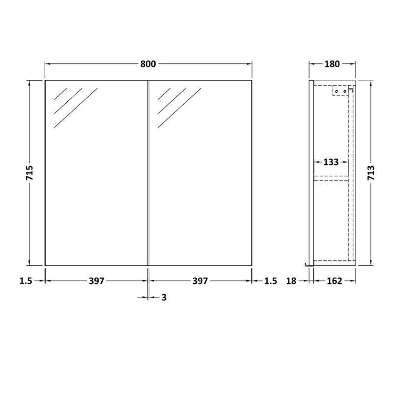 Nuie Athena Fusion Fitted Wall Hung 2 Door Mirror Unit (1 size, 2 colours) - Brand New Bathrooms