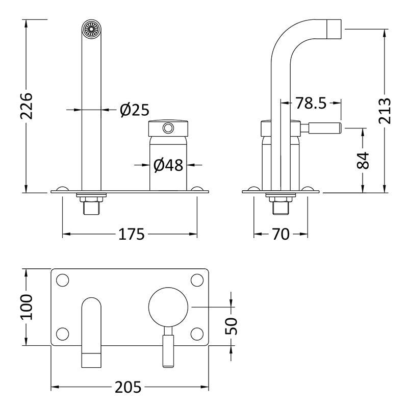 Hudson Reed Tec Single Lever Wall Mounted Basin Bath Filler (1 size, 2 colours) - Brand New Bathrooms
