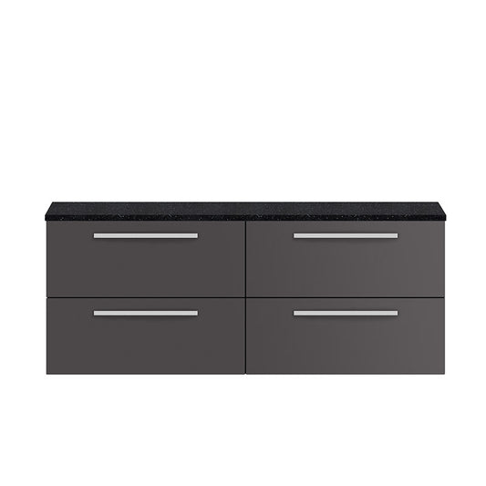 Hudson Reed Quartet Wall Hung Four Drawer 1440mm Double Cabinet with Sparkling Black Worktop (1 size, 3 colours) - Brand New Bathrooms
