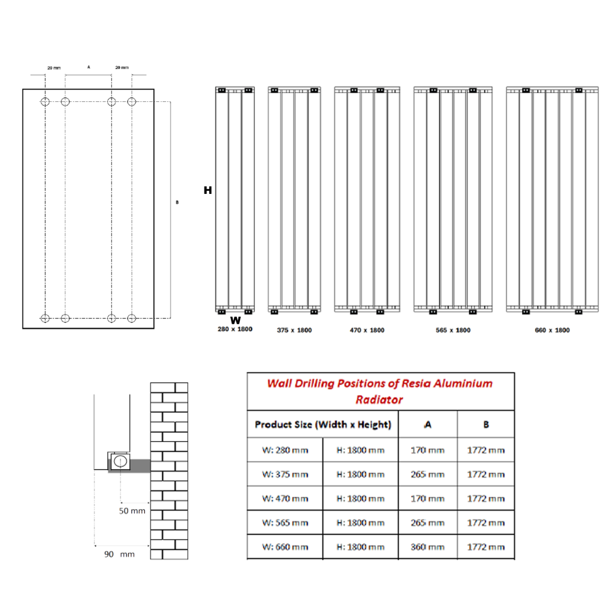 Reina Resia Vertical Aluminium Radiator (5 sizes, 2 colours) - Brand New Bathrooms