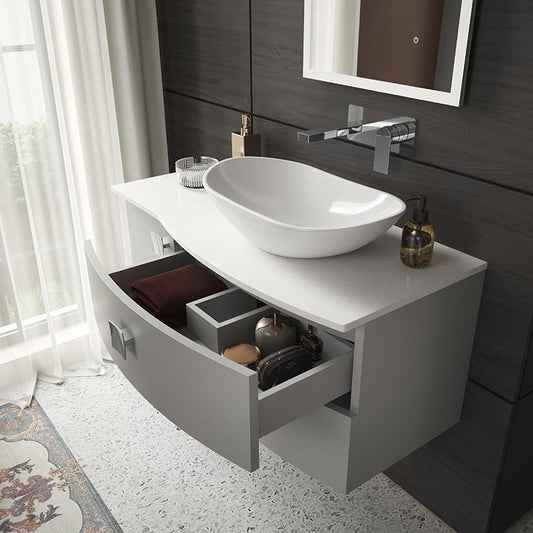 Hudson Reed Sarenna Wall Hung Right Hand Double Drawer Single Door 1000mm Vanity Unit with White Marble Top (1 size, 3 colours) - Brand New Bathrooms