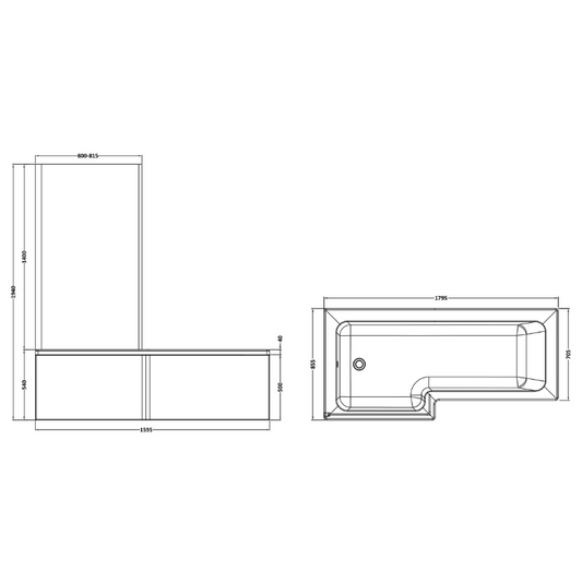 Nuie 1800mm Square Shower Bath Set (2 styles, White) - Brandnew Bathroom