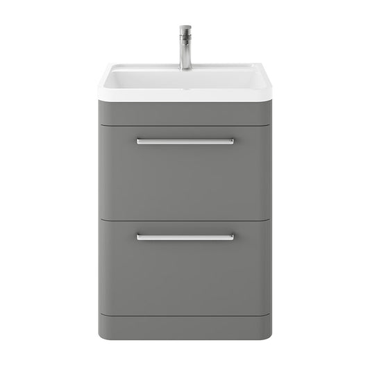 Hudson Reed Solar Floor Standing Double Drawer 600mm Vanity Unit with Polymarble Basin (1 size, 4 colours) - Brand New Bathrooms