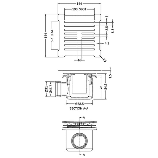 Nuie Square Shower Waste Chrome Top (1 sizes, 3 Colours) - Brandnew Bathroom