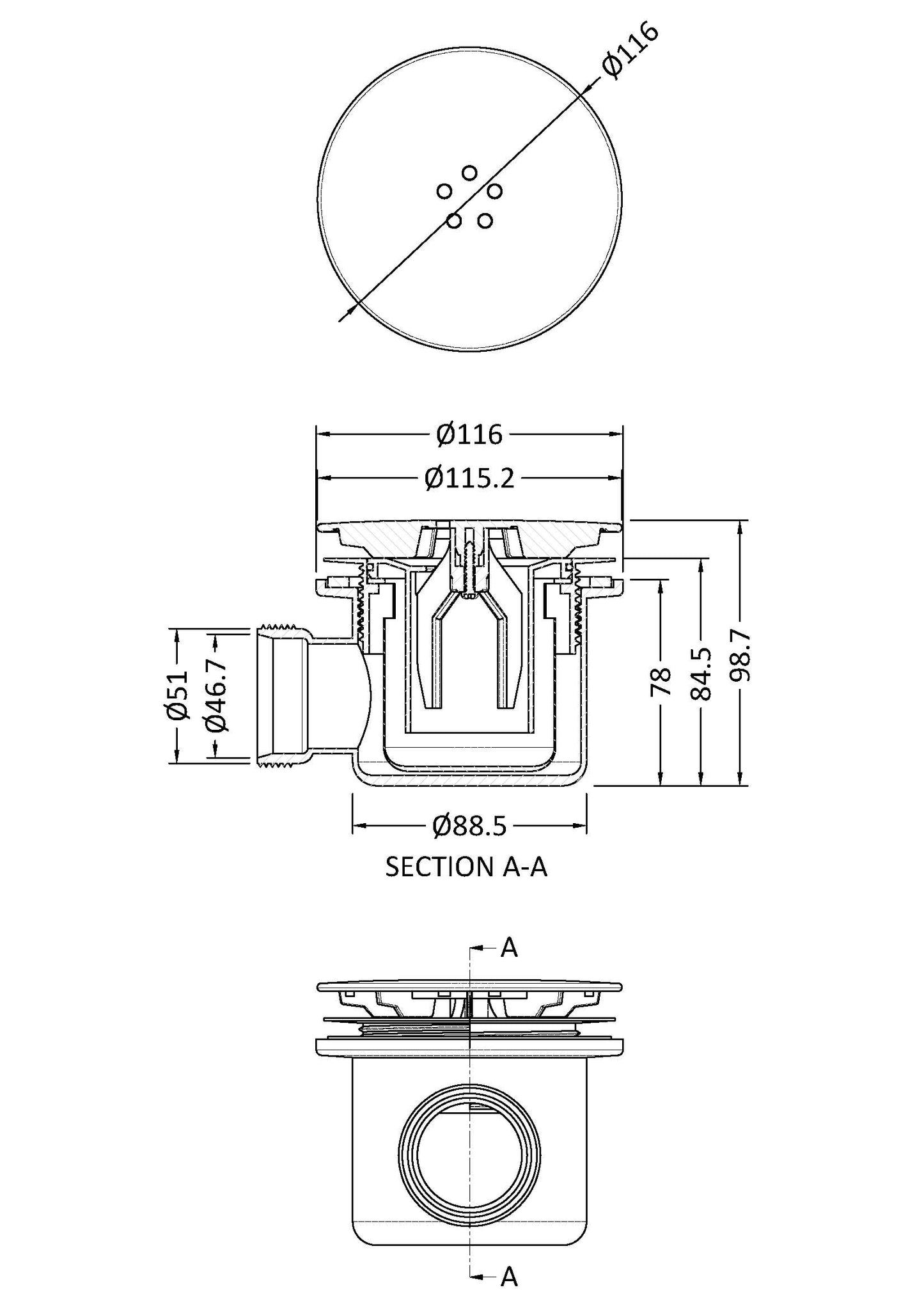 Nuie Fast Flow Shower Waste (1 sizes, 2 Colours) - Brand New Bathrooms
