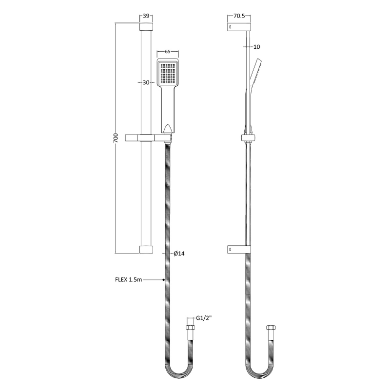 Nuie Rail Kits Square Slide Rail Kit (1 size, Chrome) - Brand New Bathrooms