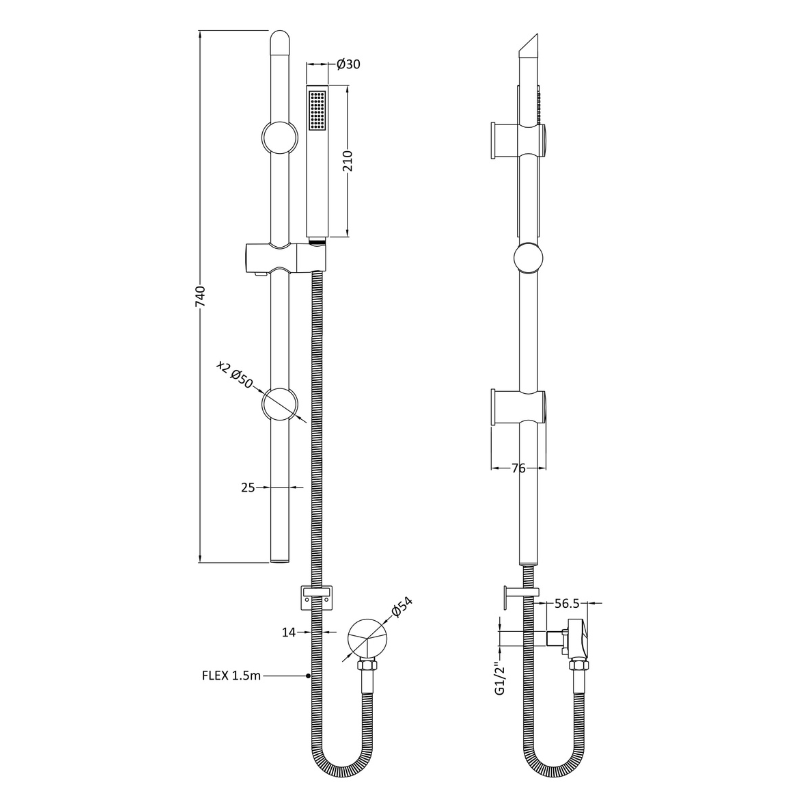 Nuie Shower Kits Round Slider Rail Kit with Elbow (1 size, 4 colours) - Brand New Bathrooms