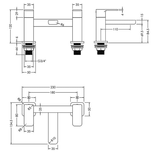 Nuie Windon Deck Mounted Bath Filler (5 colours) - Brandnew Bathroom