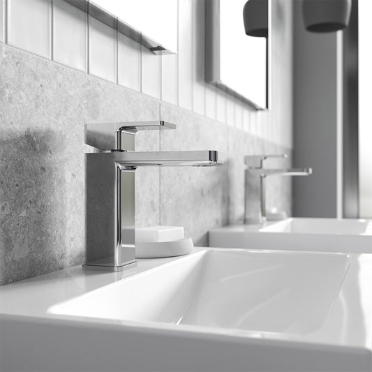 Nuie Windon Mono & Eco Mono Basin Mixer With Push Button Waste (Chrome, 2 styles) - Brandnew Bathroom