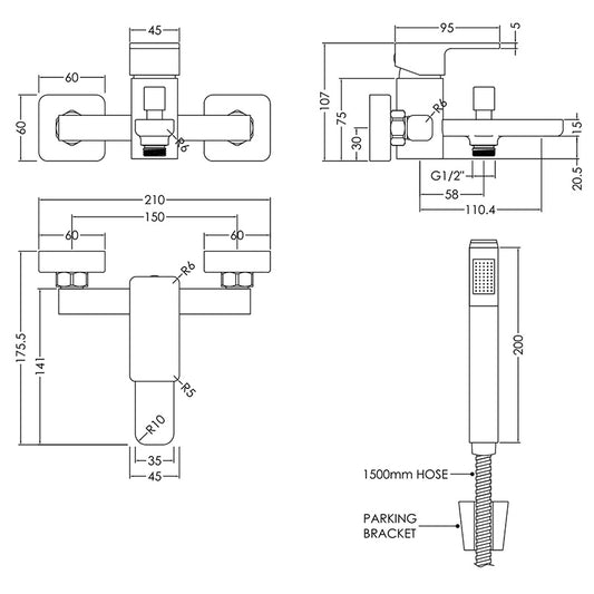 Nuie Windon Wall Mounted Bath Shower Mixer With Kit (Chrome) - Brandnew Bathroom