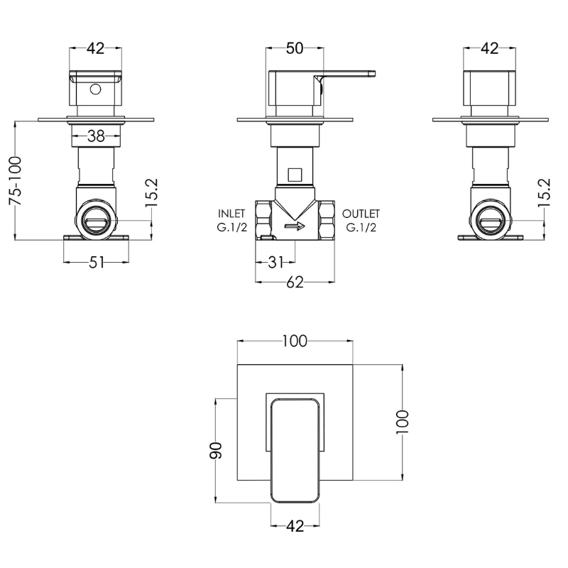 Nuie Windon Concealed Stop Tap (1 size, Chrome) - Brand New Bathrooms