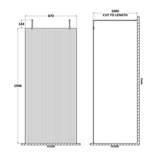 Nuie Fluted Wetroom Scren with Arms & Feet (3 sizes, 3 colours) - Brandnew Bathroom