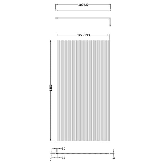 Nuie Fluted Wetroom Screen (1 sizes, Chrome) -Brandnew Bathroom