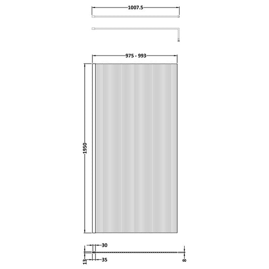 Nuie Fluted Wetroom Screen Inc' Bar (1 size, 3 colours) - Brandnew Bathroom
