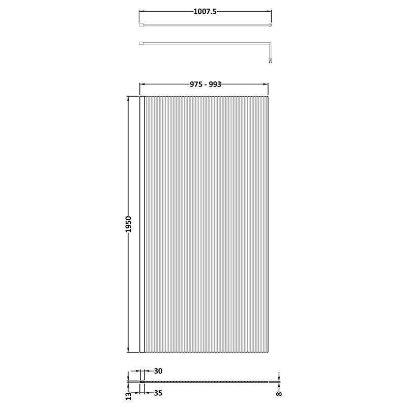 Nuie Fluted Wetroom Screen Inc' Bar (1 size, 3 colours) - Brandnew Bathroom