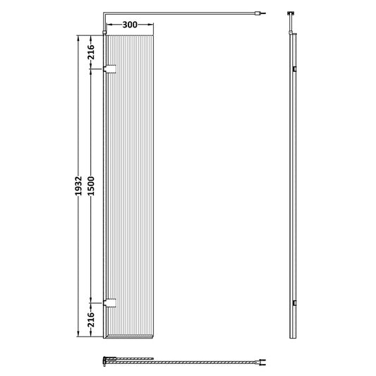 Nuie Fluted Hinged Screen with Support Bar (3 colours) - Brandnew Bathroom