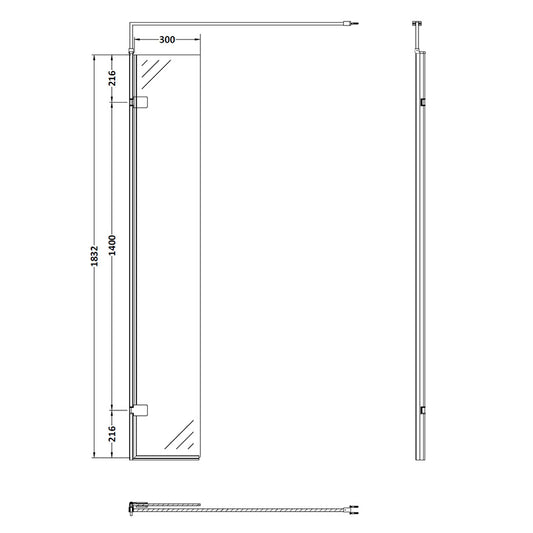 Nuie Wetroom Swing Screen (2 sizes, Matt Black) - Brandnew Bathroom