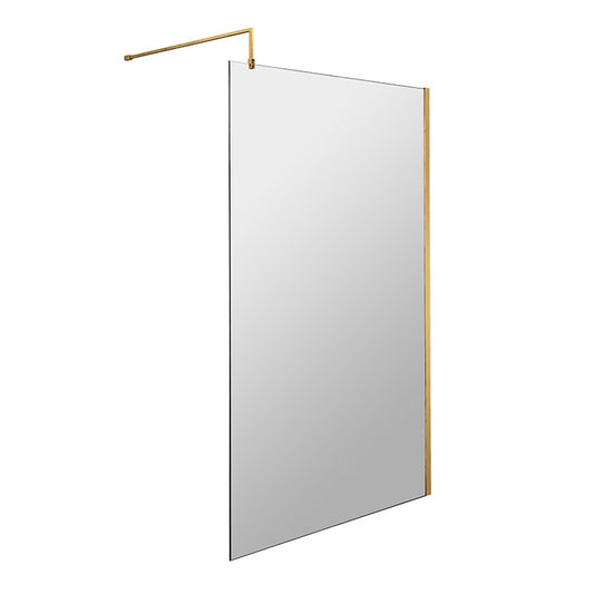 Nuie Wetroom Screen With Support Bar (8 sizes, Brushed Brass) - Brandnew Bathroom