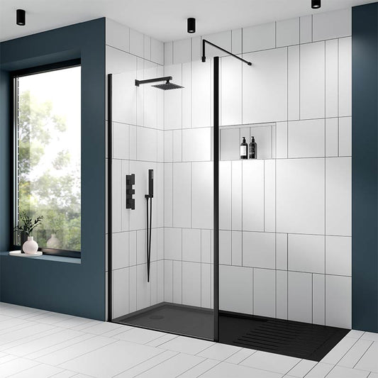 Nuie Outer Framed Wetroom Screen with Support Bar (8 sizes, 2 colours) - Brandnew Bathroom