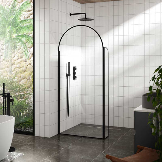 Nuie Arched Wetroom Return Screen (Matt Black) - Brandnew Bathroom