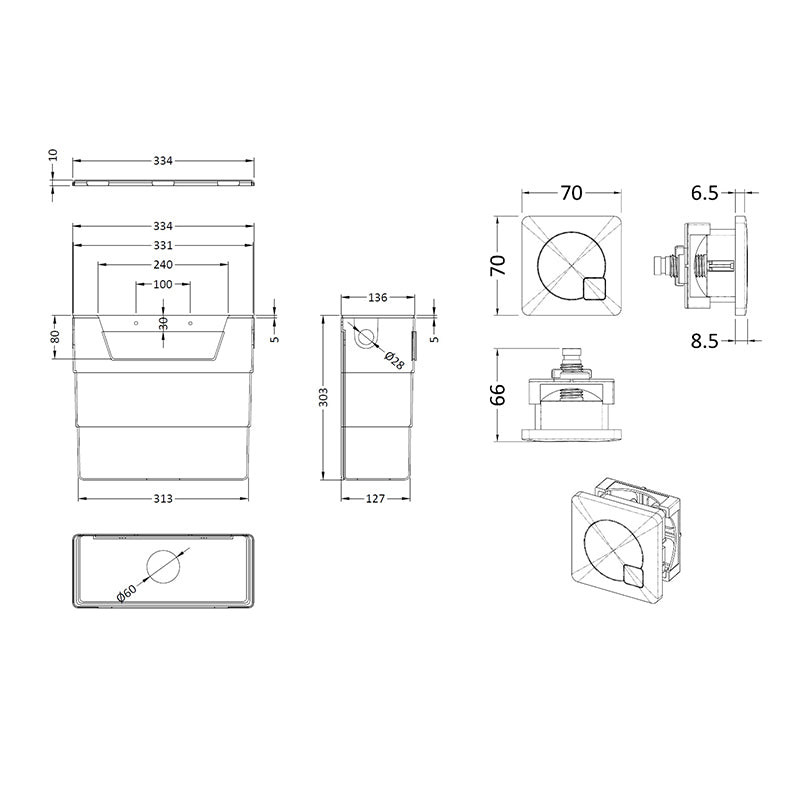 Nuie Universal Access Toilet Cistern & Square Toilet Flush Plate (1 size, 3 colours) - Brand New Bathrooms