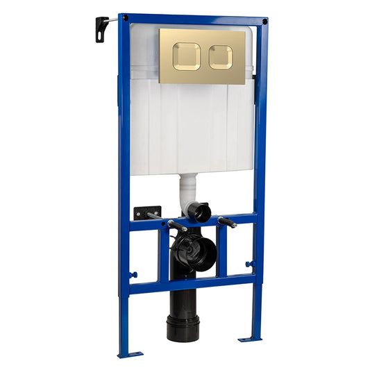 Nuie Dual Flush Concealed Toilet Cistern & Frame with Plate (1 size, 2 styles, Brushed Brass) - Brand New Bathrooms